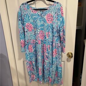 Lilly Pulitzer Vibrant Blue and Pink Long Sleeve Dress
